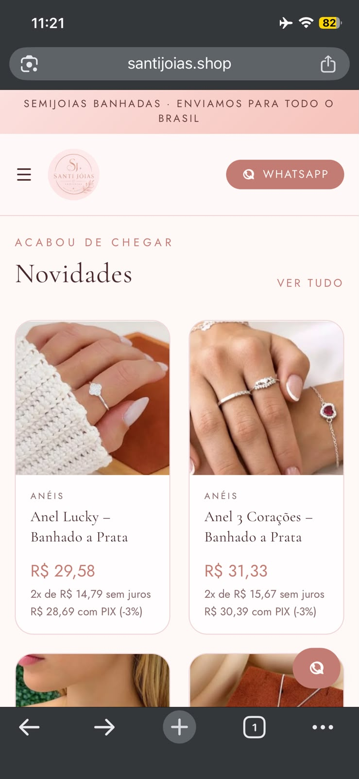 Site Santi Joias criado pela Studio Pixelar, versão mobile