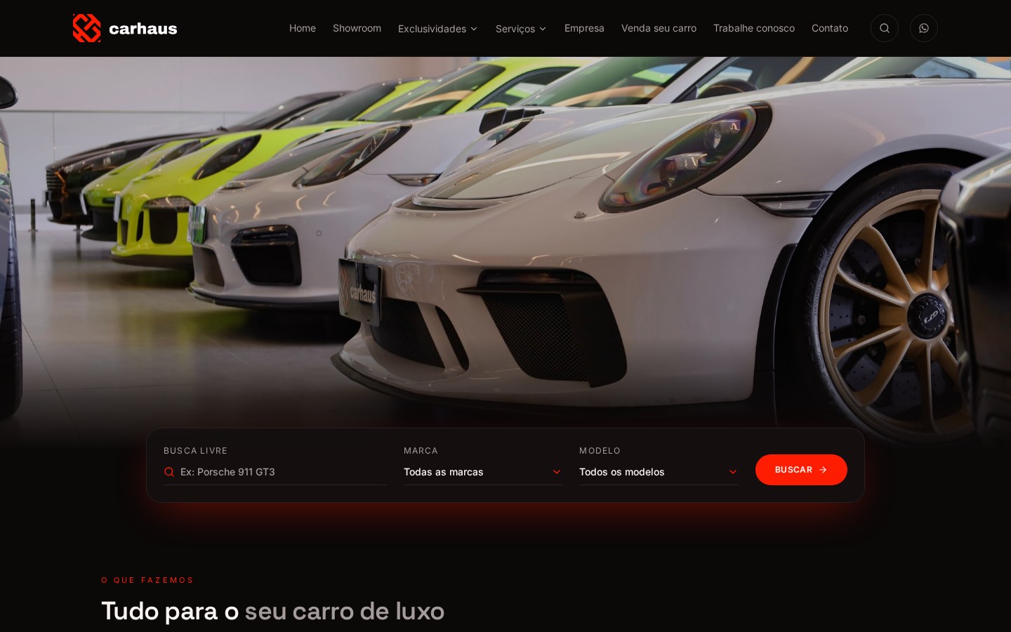 Site da Carhaus desenvolvido pela Studio Pixelar, versão desktop