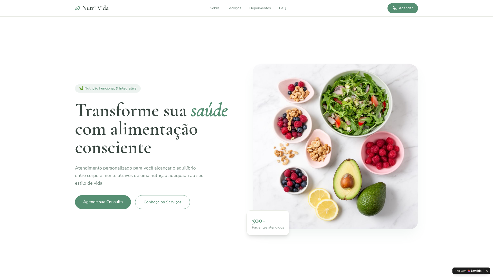 Landing page Nutri Vida